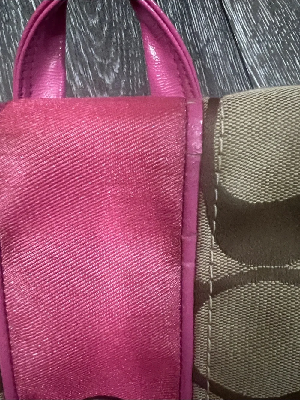 Coach Brown Signature Canvas Backpack with Pink Trim